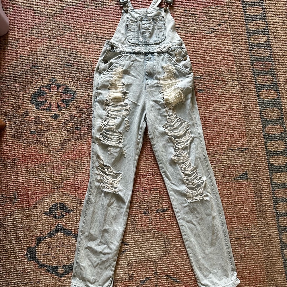 Women's Distressed Denim Overalls